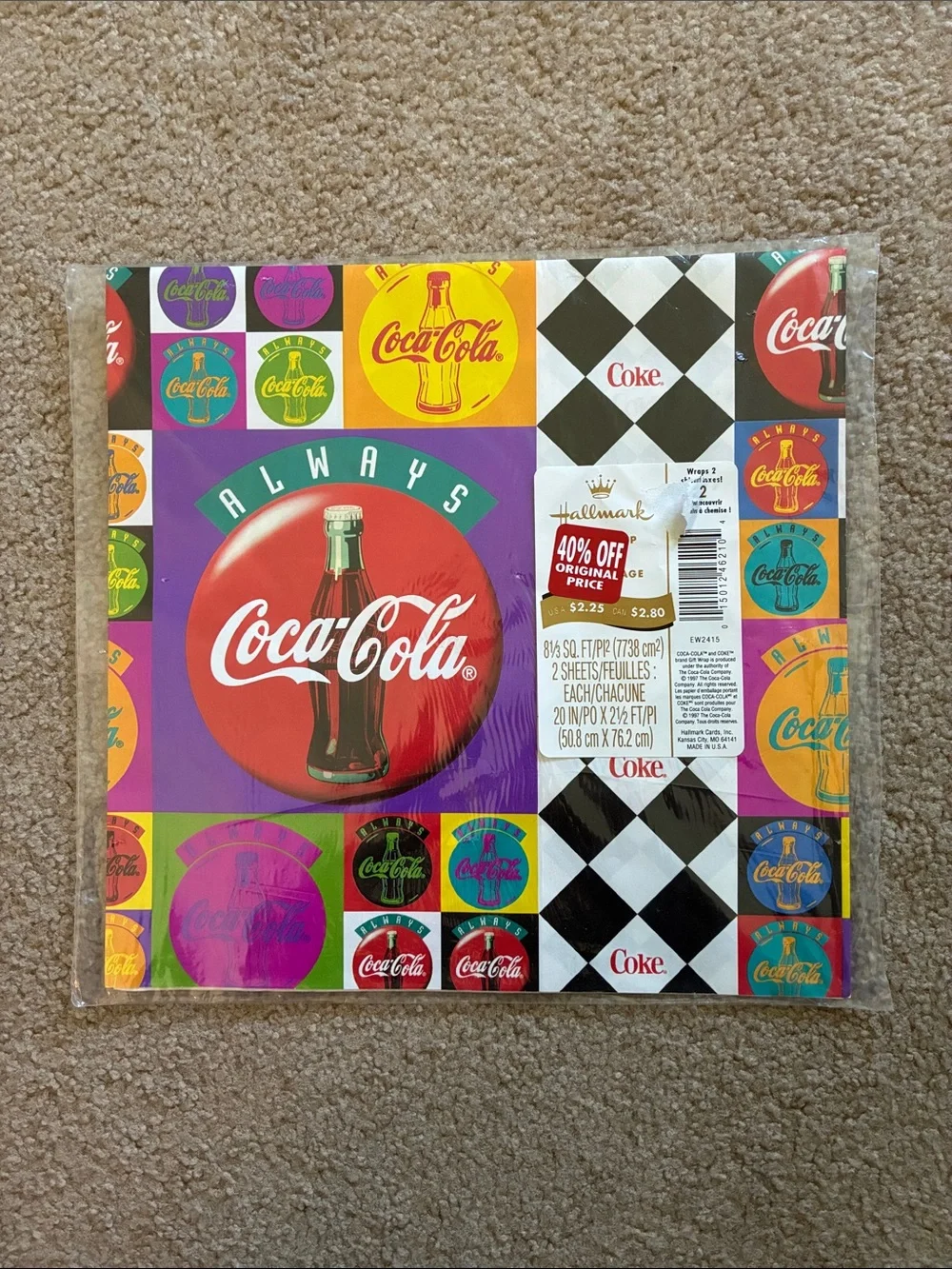 Vintage  1997 Hallmark Coca-Cola Gift Wrap - Two Sheets